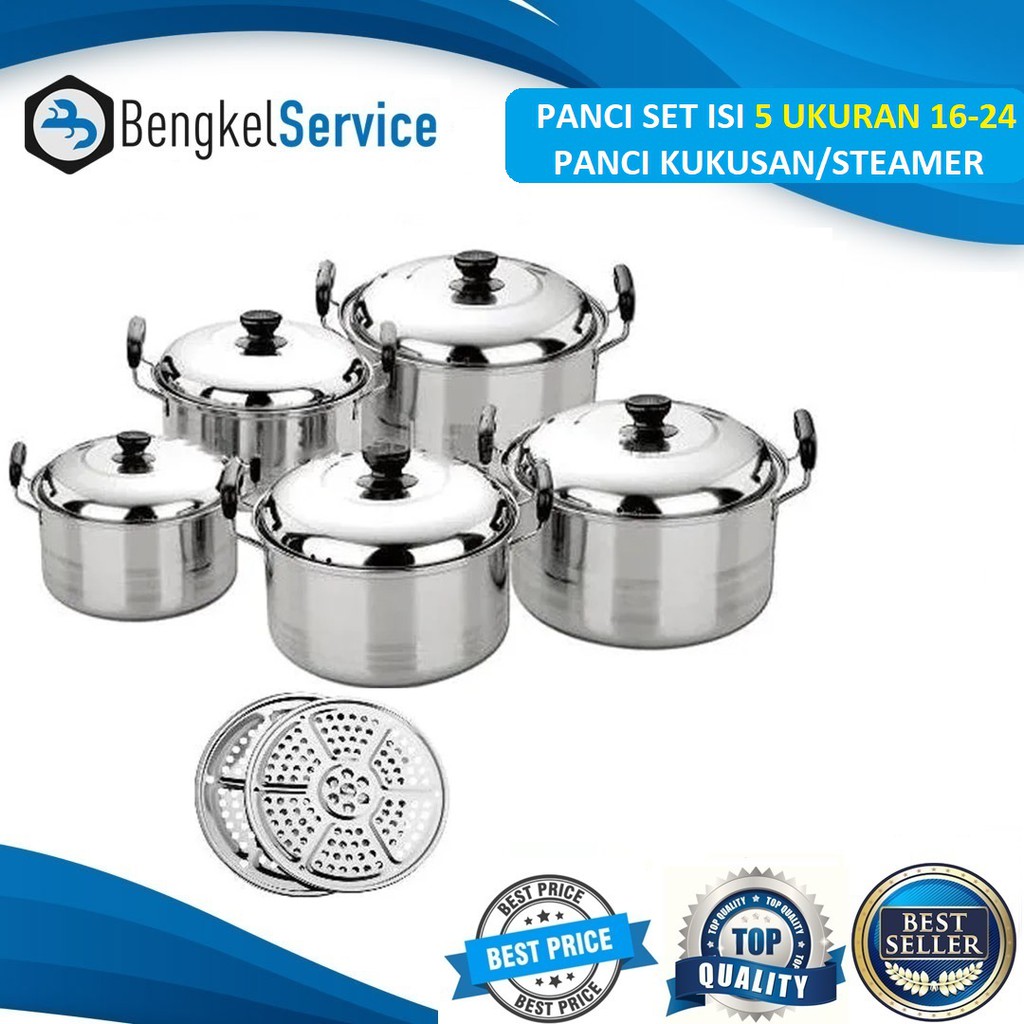 Panci Set Panci kukusan Panci Steamer Isi 5 Pcs ukuran 16-24cm