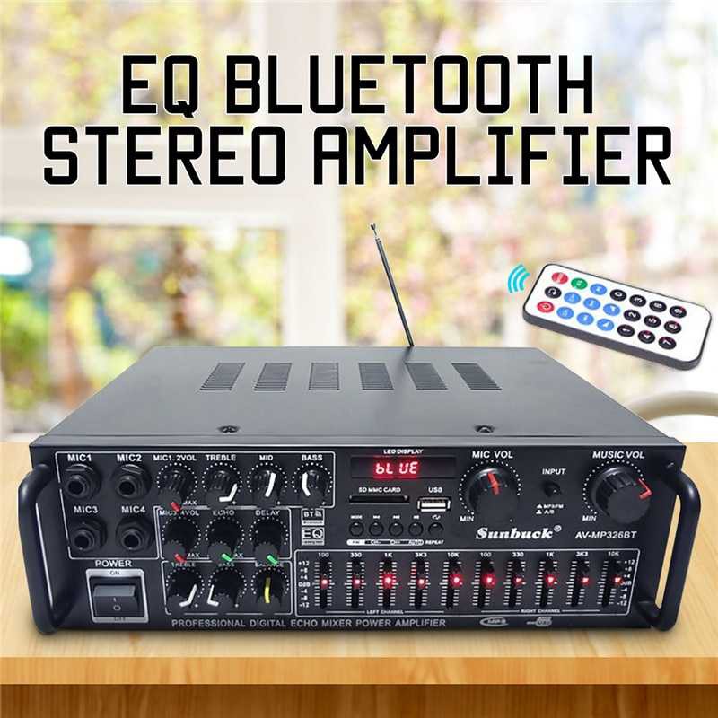 Bluetooth EQ Audio power Amplifier digital echo mixer Karaoke Home Theater Sunbuck 2000W AV-326BT