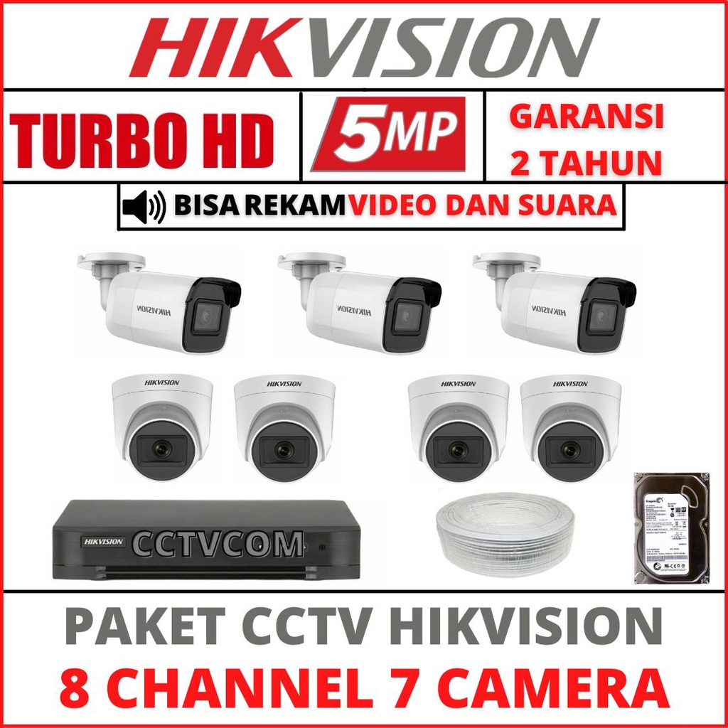 PAKET CCTV HIKVISION 5MP 8 CHANNEL 7 CAMERA TURBO HD KAMERA CCTV