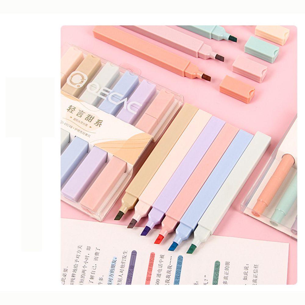 Suyo 6pcs/Set Pen Neon Lucu Berkepala Dua Perlengkapan Sekolah Alat Tulis