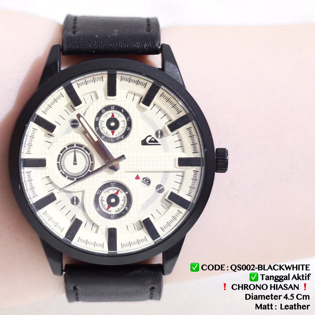 Jam tangan Quiksilver pria TANGGAL AKTIF tali kulit leather premium casual watch laki QS002