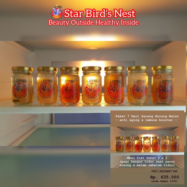 

Paket 7 Hari Sarang Burung Walet (7 x 120ml) 100% Pure Swallows Nest