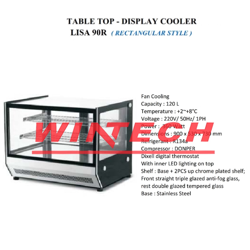 LISA 90R Showcase Cake Showcase Cooler Display Top Cooler