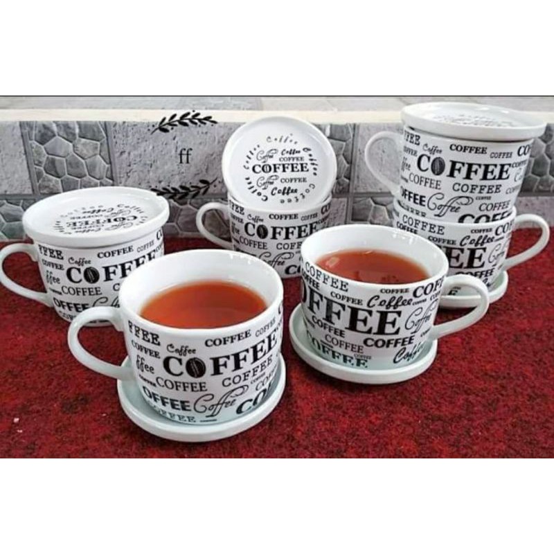 Cangkir Set Teh-Kopi Keramik COFFEE+TUTUP