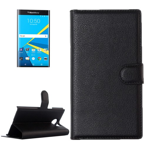 SS6809 - LITCHI HORIZONTAL LEATHER CASE BLACKBERRY PRIV BLACK