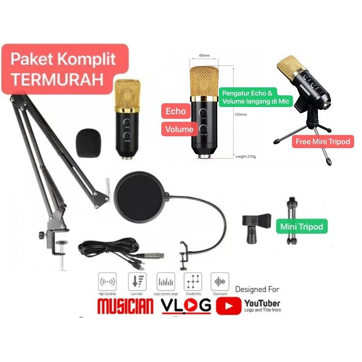 MIC-005 PAKET A KOMPLIT Rekaman BM-800 Upgrade CONDENSER SOUND CARD