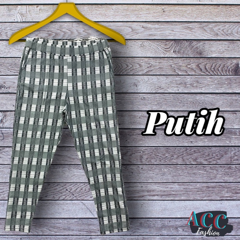 CELANA KOTAK KOTAK BIG SIZE JUMBO WANITA PINGGANG KARET BAHAN MELAR LEGGING TARTAN PANTS MODEL TERBARU SLIM FIT