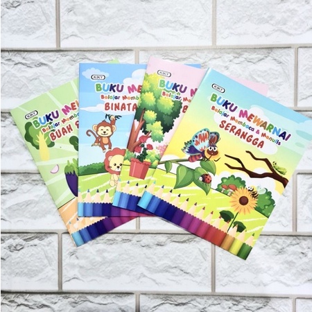 ( 1 Buku - 8 Lembar ) BUKU MEWARNAI KIKY CHILDREN COLORING BOOK/ BUKU LATIHAN MEWARNAI BELAJAR MEMBACA DAN MENULIS TK PG KG PLAYGROUP BUAH SAYUR MOBIL BINATANG ANIMAL FRUIT CAR VEGETABLE