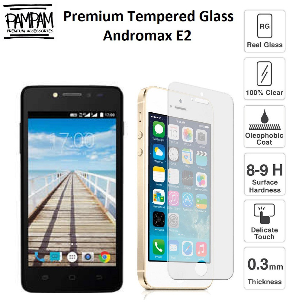 Premium Tempered Glass Andromax E2 9H HP Anti Gores Layar Screen Guard Protector Tempred Ori