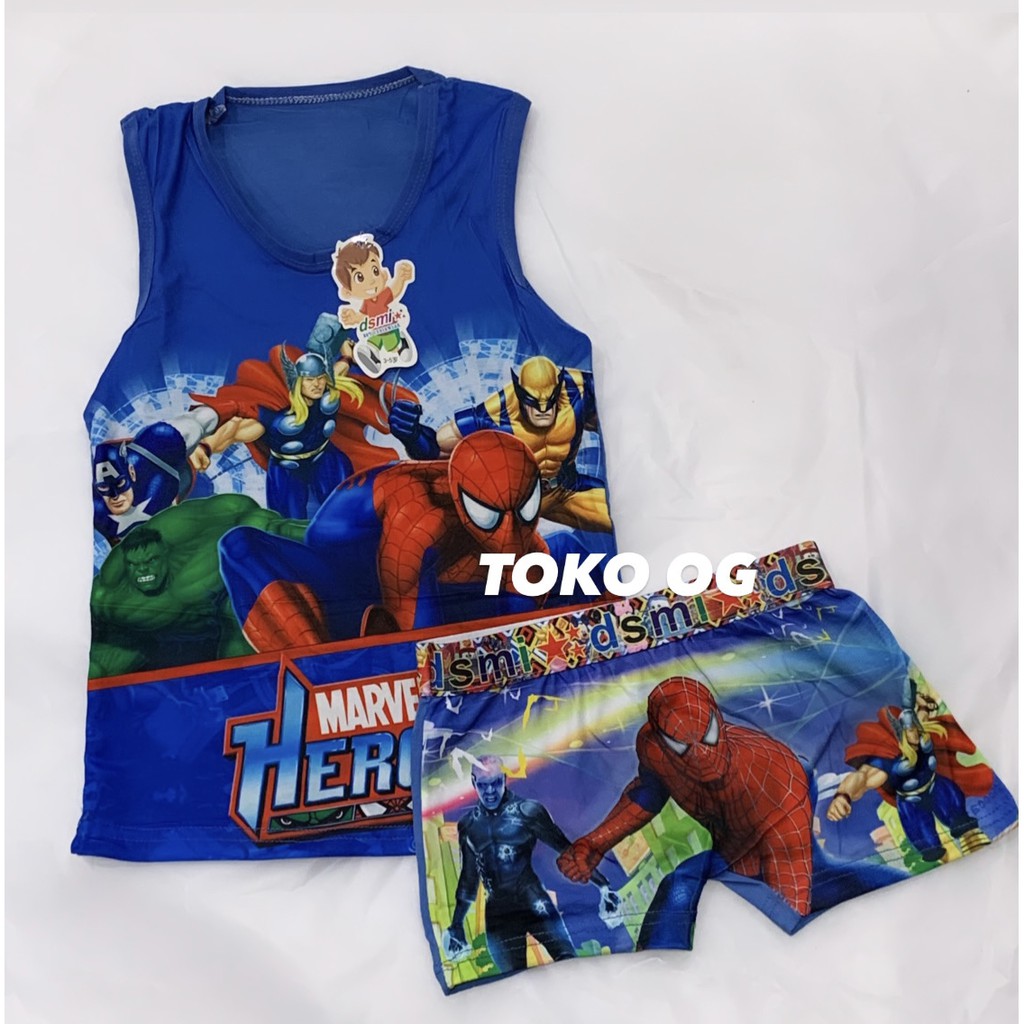 SETELAN SINGLET ANAK LUCU DALAMAN ANAK COWO LAKI SINGLET BOXER KARAKTER SPIDERMAN SUPERHERO MARVEL