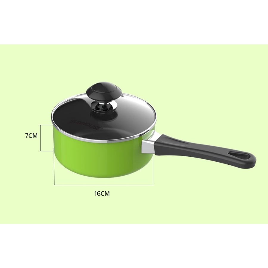 Sunhouse SHG-MP16 Panci Saucepaan Non-Stick+Tutup Kaca Anti Lengket