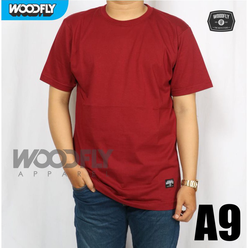  KAOS POLOS MERK  WOODFLY WARNA MERAH MAROON COTTON COMBED 