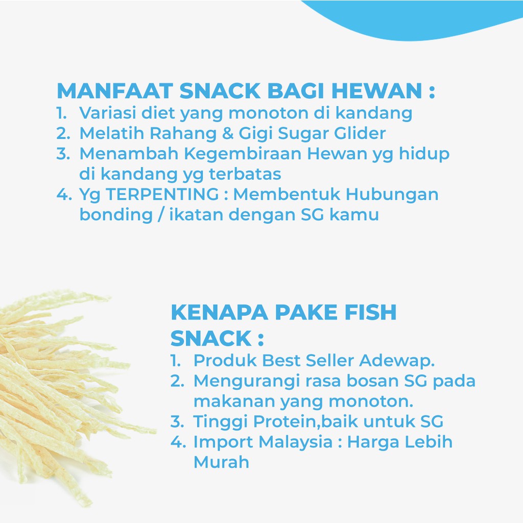 FISH SNACK CAMILAN FAVORIT SUGAR GLIDER IMPORT MALAYSIA MURAH PERAWATAN SG BONDING