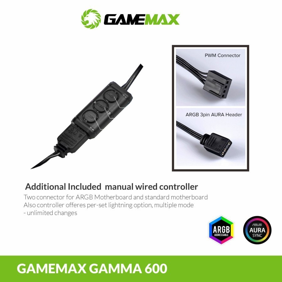 Gamemax Gamma 600 Dual Fan Rainbow CPU Air Cooler with Remote Controll