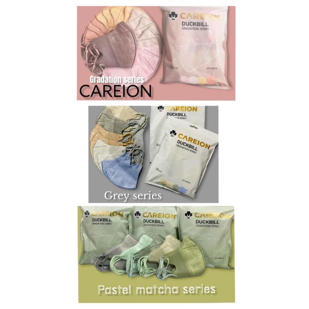 READY MASKER DUCKBILL CAREION CARE ION GRADATION GREY GRADATION SHRIMP PINK GRADASI GRADATION MATCHA SERIES ISI 50 LBR 3 PLY EMBOS CAREION