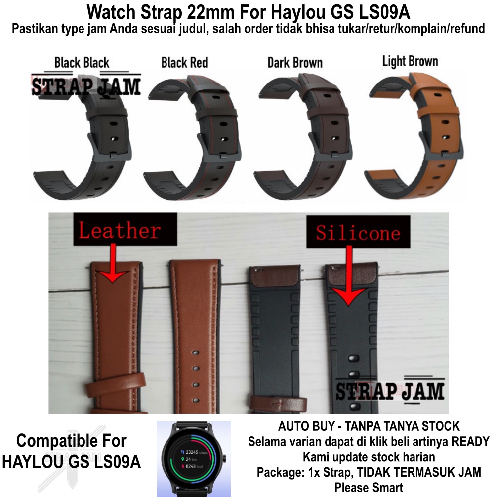 HYBRID 22mm Strap Haylou GS LS09A - Tali Jam Tangan 2 In 1 Rubber Plus Leather