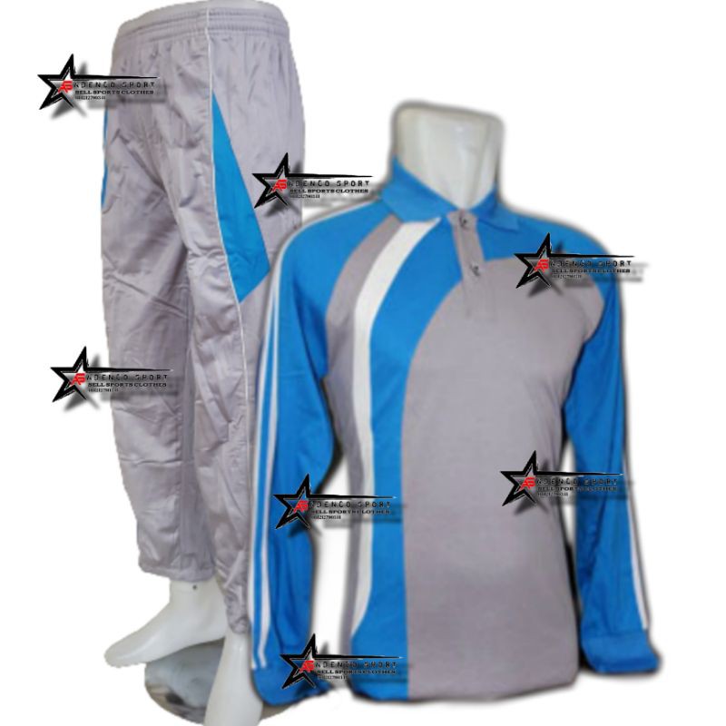 Setelan Kaos Olahraga | Stelan baju Olahraga Lengan Panjang-Abu biru turkis