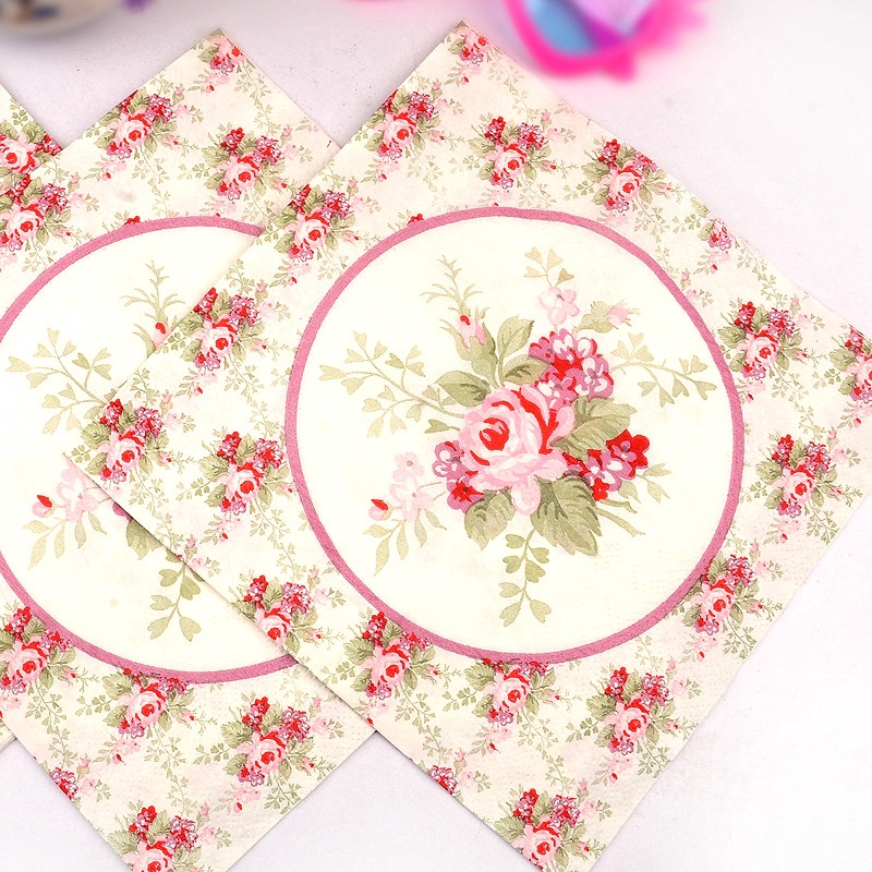 20pcs/pack Rose Flower Paper Napkins Print Tissue Napkins Decoration Serviettes