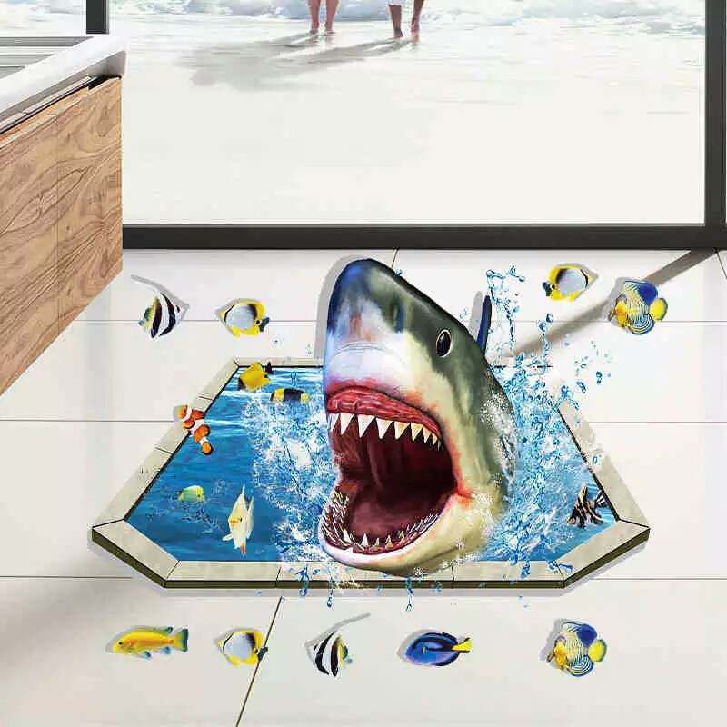 RELIZA WALL STICKER IKAN HIU SHARK FISH DUNIA LAUT KAMAR MANDI SK9023 STIKER DINDING