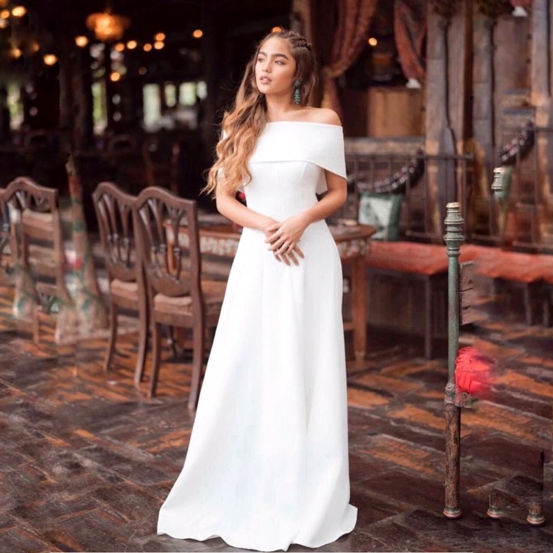 VELOUR GOWN - Dress pesta wanita baju party elegant mewah classy sabrina off shoulder a line gown lo