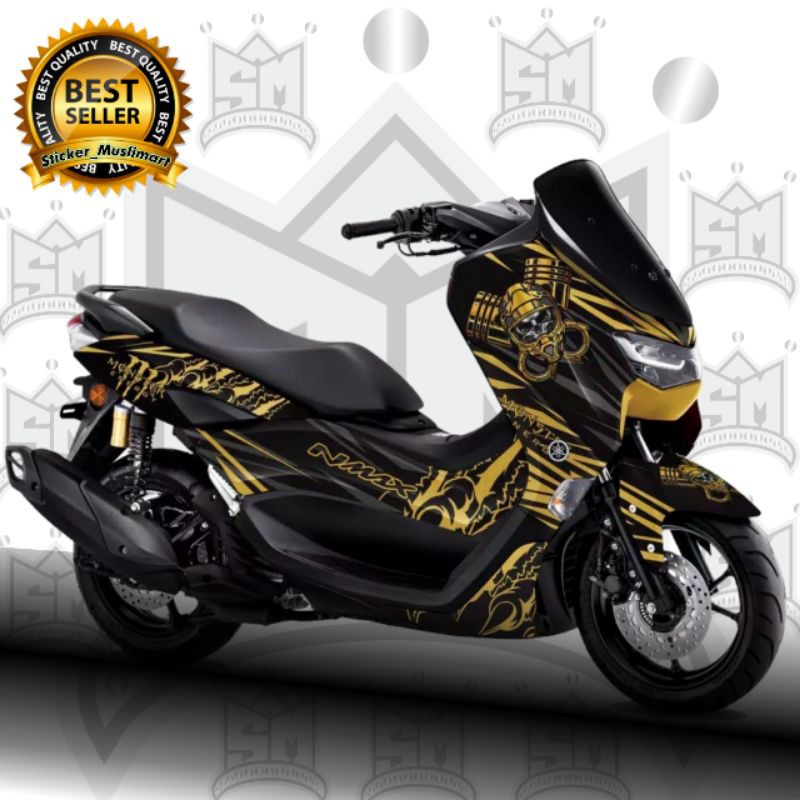 Decal Sticker New Nmax 2020 motif Skull piston Hitam list gold