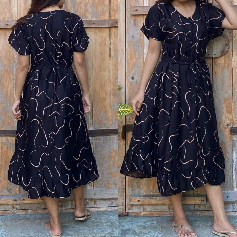 DRESS MIDI RUFFLE TALI PINGGANG XXL ( BUSUI FRIENDLY )