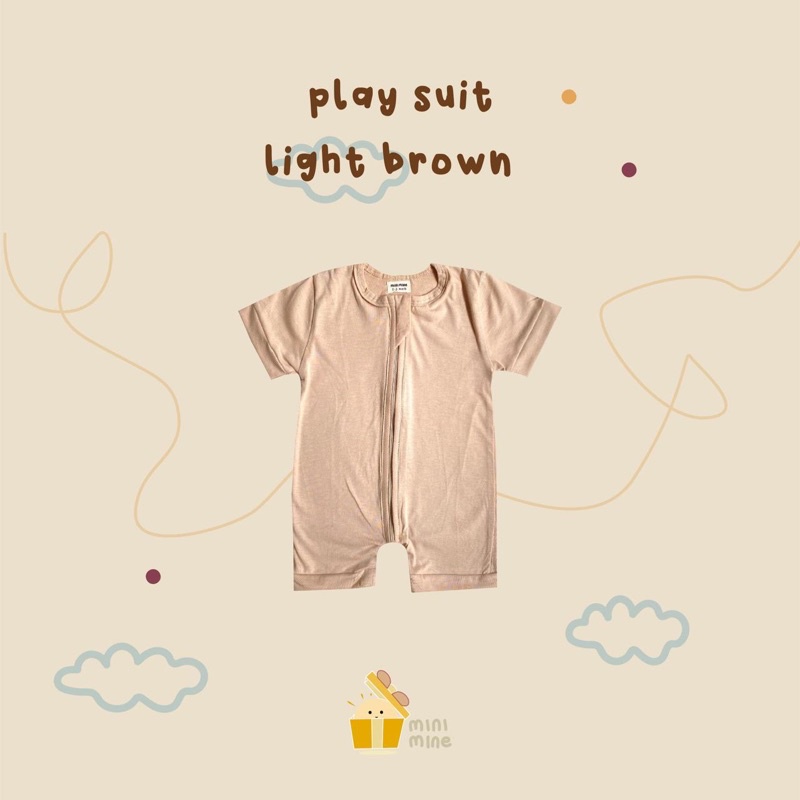 Minimine - Playsuit Zipper Baby / body suit resleting / baju bayi laki-laki perempuan unisex / jumper / baju bermain anak bayi / romper / bodysuit / piayama bayi-LIGHT BROWN
