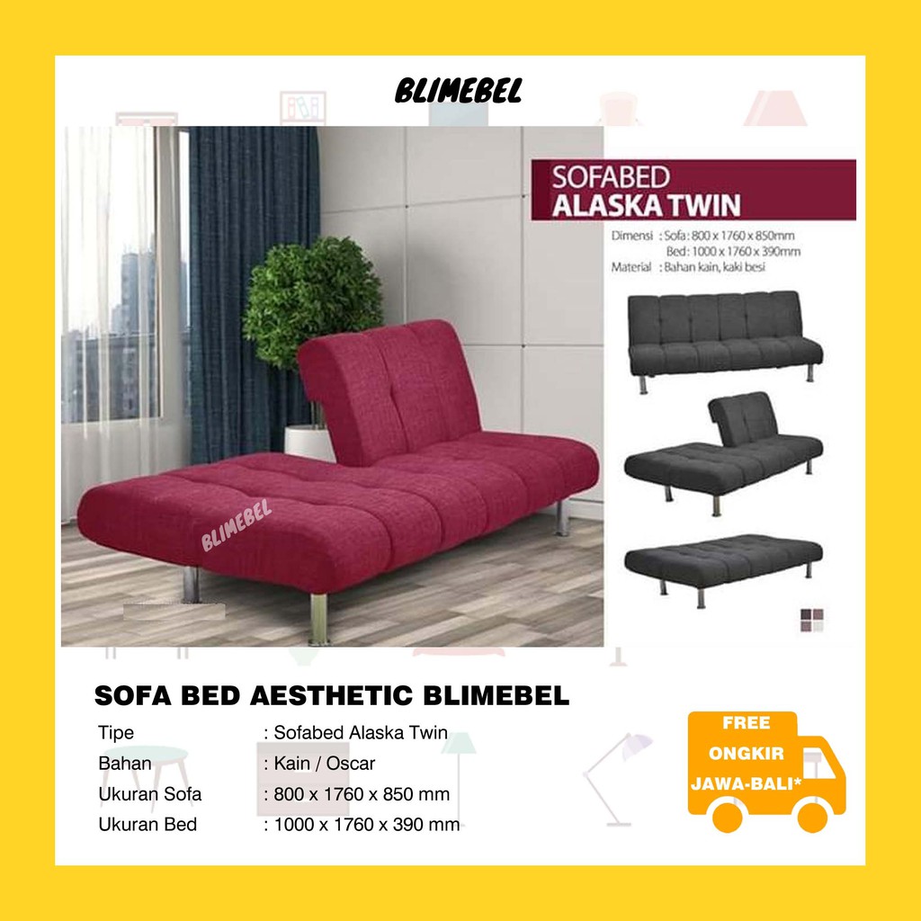 Sofabed Minimalis Blimebel Tipe Alaska Twin Bahan Kain / Oscar Sofa Bed [FREE ONGKIR JAWA-BALI]