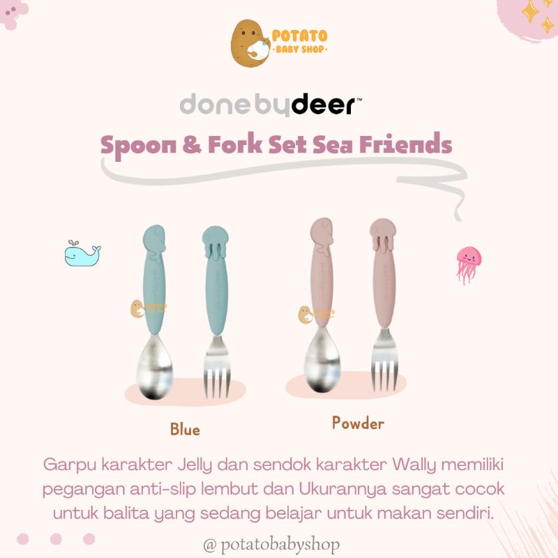 Done By Deer YummyPlus Spoon &amp; Fork Set Sea Friends - Sendok Makan Anak