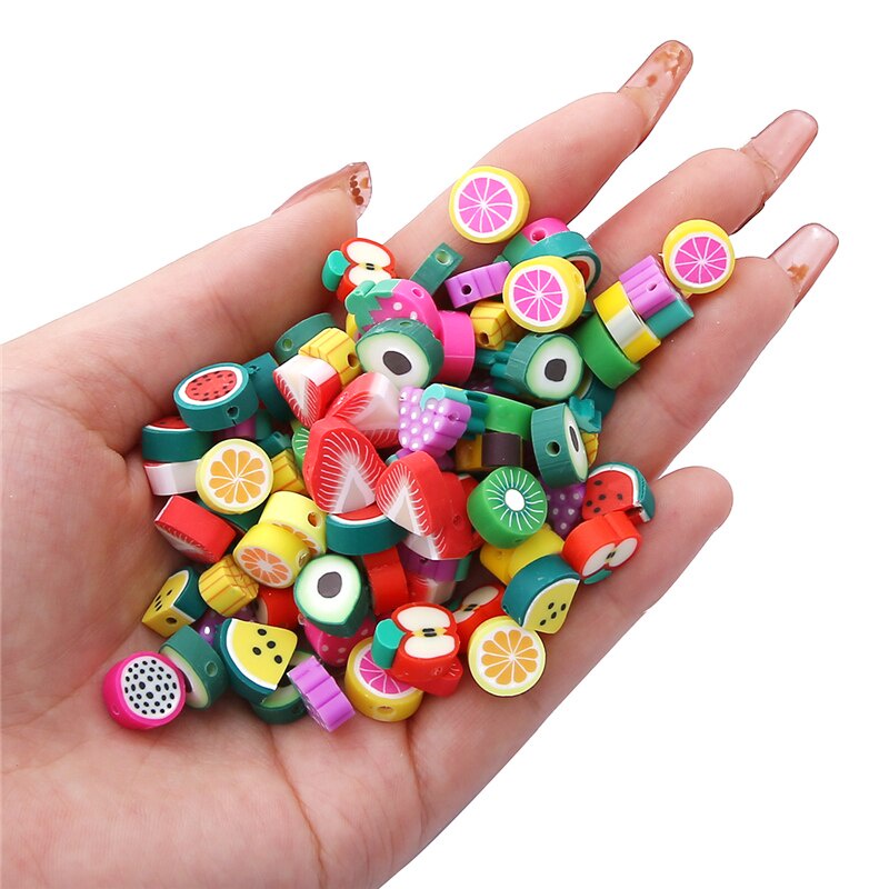 30Pcs Manik-Manik Spacer Polymer Clay Bentuk Buah / Hewan Warna Campur Untuk Membuat Perhiasan