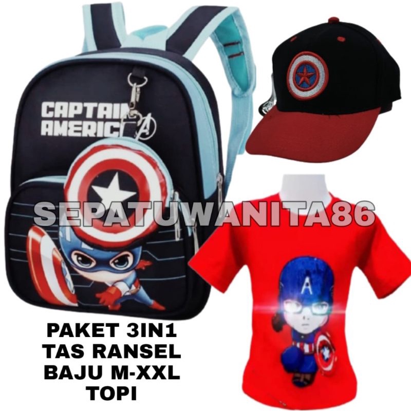 Baju anak led Kaos karakter Super Hero Tas ransel Sekolah topi bordir