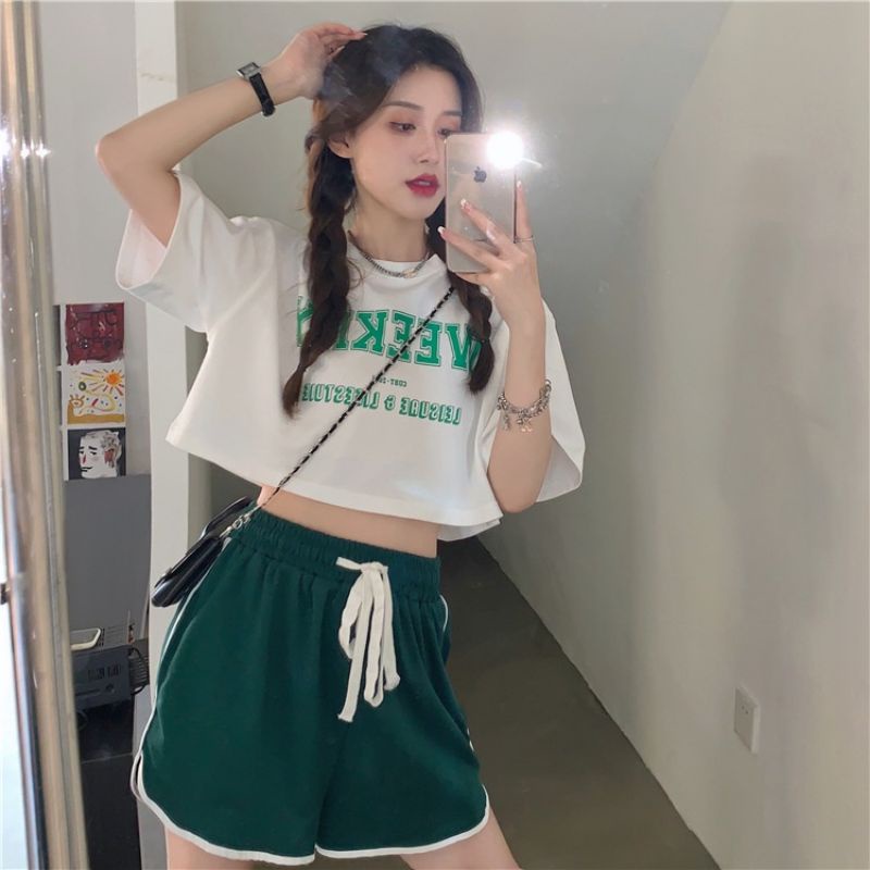 Kaos Crop Tee Crop Top WEEK Weekend Vibes Oversize S M L XL 2XL 3XL Tshirt Jumbo Korean Urban Style Tee Putih Khaki Cream Pink Atasan Pendek Cotton Combed 30s