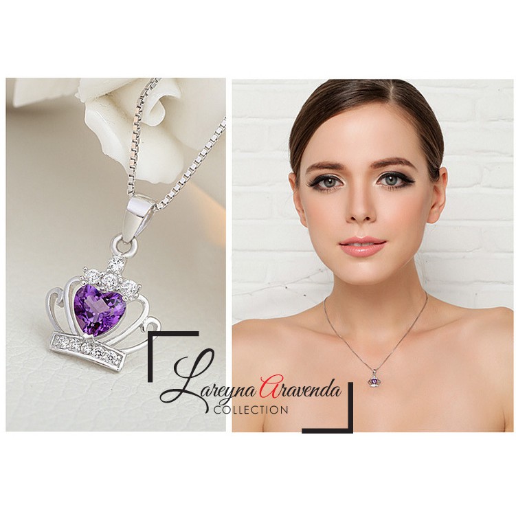 Kalung Wanita Titanium Liontin Model Mahkota Kristal Crystal Anti Karat Non Alergi KL047