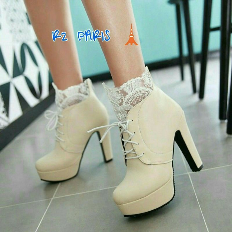 boot heels renda wanita kekinian musim dingin RF renda