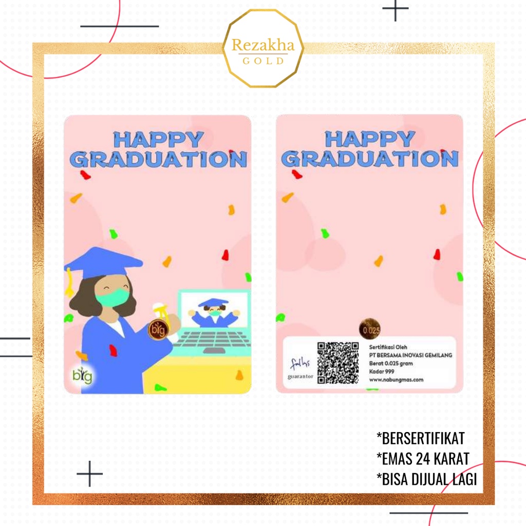 Happy Graduation Logam Mulia Emasin Mini BIG Gold Emas 24K 0,1 0,05 0,025 | 0.1 0.05 0.025 gram Gift