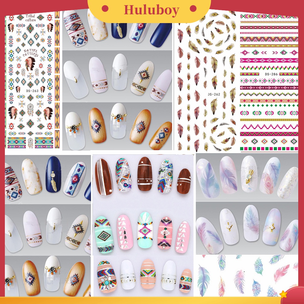 Huluboy Huluboy♡ Stiker Kuku Motif Bunga / Bulu / Kupu-Kupu / Tulisan Untuk DIY Manicure