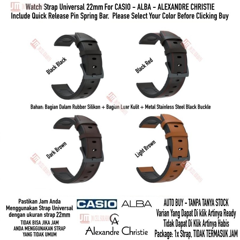 Tali Jam 22mm Watch Strap Casio Universal - Hybrid Leather