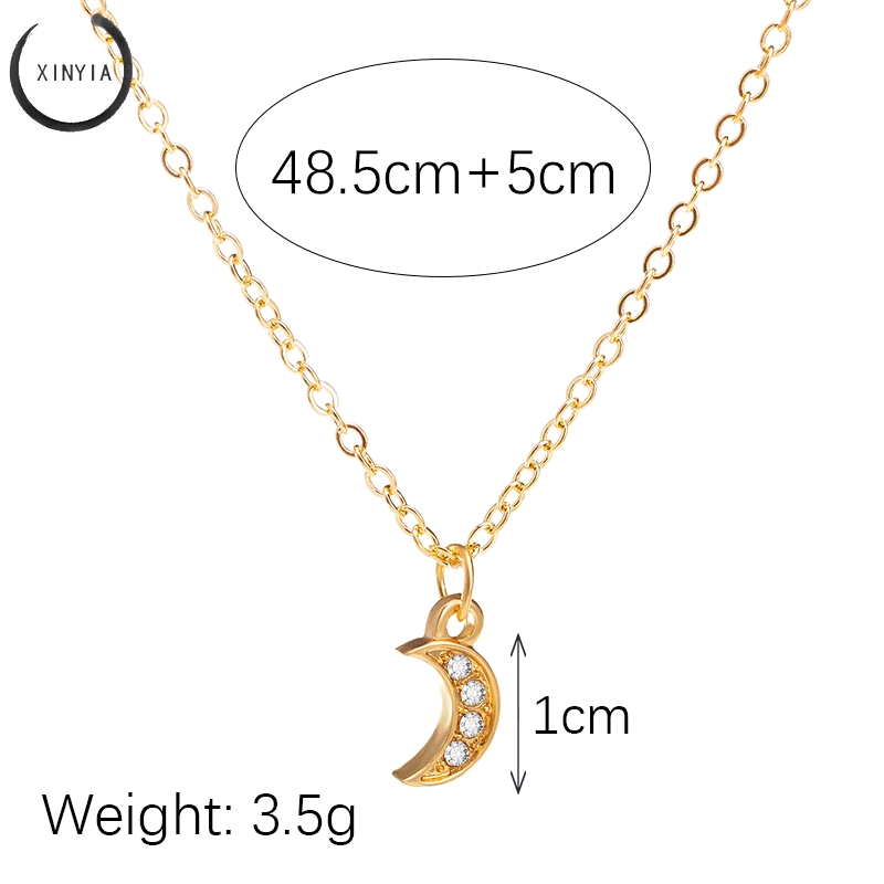 Moon Pendant Necklace Rhinestone Jewelry Dengan Rantai Pendek Klavikula Kalung Berlian Chain