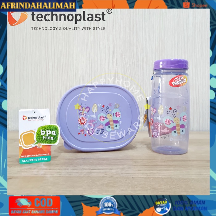 

[TERBARU] TECHNOPLAST Paket Hemat School Butterfly Set/ Tempat Bekal & Botol Air - Ungu