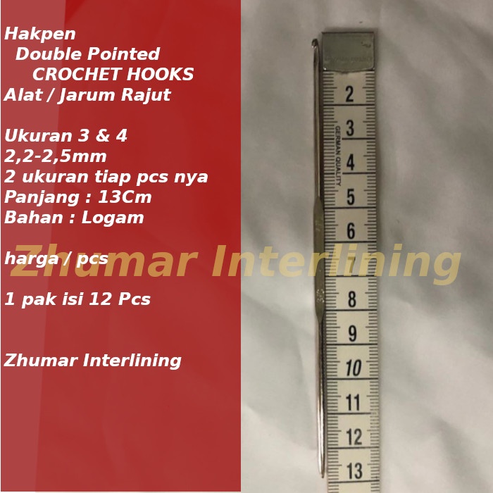 HakPen CROCHET HOOKS  Double Pointed Alat / Jarum Rajut Ukuran 3/0  dan 4/0