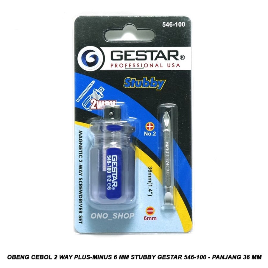 Stubby GESTAR 546-100 - Panjang 36 mm Obeng Cebol 2 Way PlusMinus 6 mm