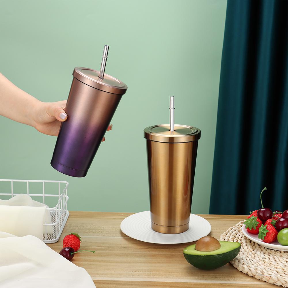 Chookyy 500ML Straw Cup Gelas Minum Jus Kopi Tumbler Vacuum Flask