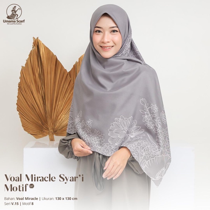 Jilbab UMAMA SYAR'I VOAL MIRACLE MOTIF LOGO METAL | Hijab SegiEmpat JUMBO MOTIF LC PRINT LOGO METAL130 X 130 CM