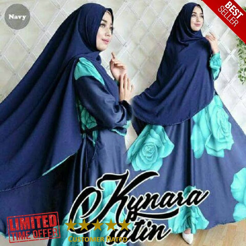 TERLARIS TA-00068 Kynara satin navy maxmara baju muslim gamis hijab syari pesta