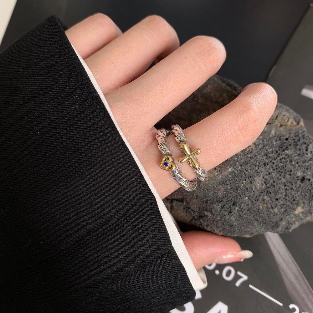 Mxbeauty Wanita Pembukaan Cincin Pesta Untuk Gadis Huruf Punk Cross Knuckles Rings