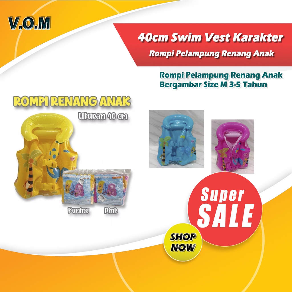 40cm Swim Vest Karakter Rompi Pelampung Renang Anak 3-5Thn Size M 0745