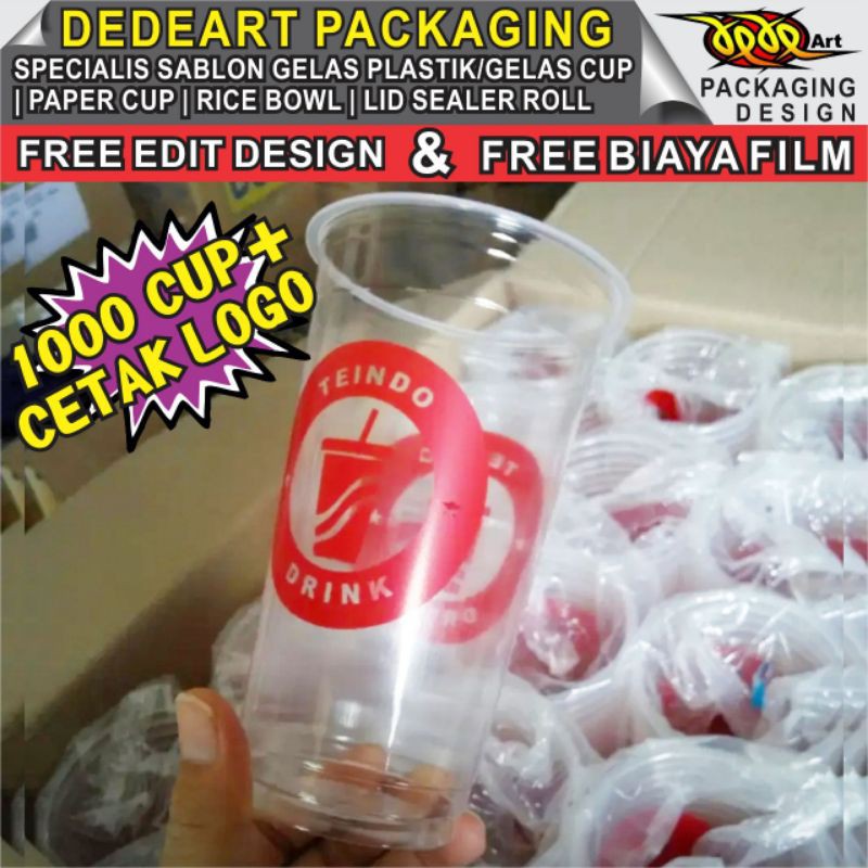 sablon cup gelas plastik 16 Oz datar 8gr minimal @1000