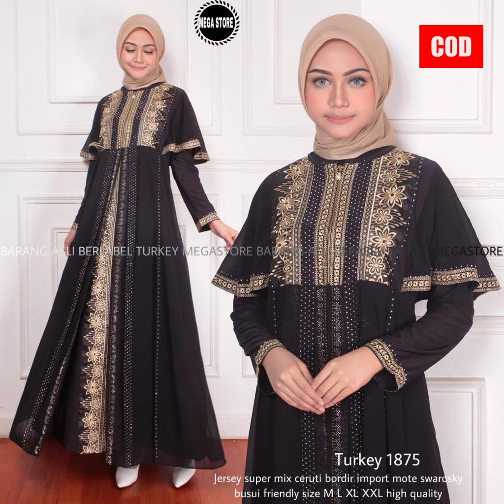 TURKEY 1875 Gamis Abaya Dress Dubai Arabian Style warna Hitam Wanita Ibu ibu Remaja Untuk Pesta Kond