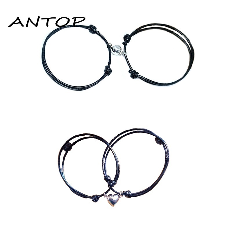 2 Pcs Gelang Couple POLOS Magnetik Pasangan Tali Lilin Pria Dan Wanita Aksesoris Fashion Hadiah ANTOP