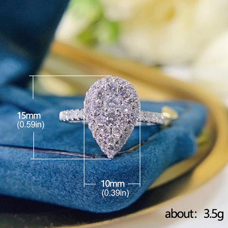 Cincin Bentuk Pir Warna Silver Bahan Cubic Zirconia Untuk Wanita